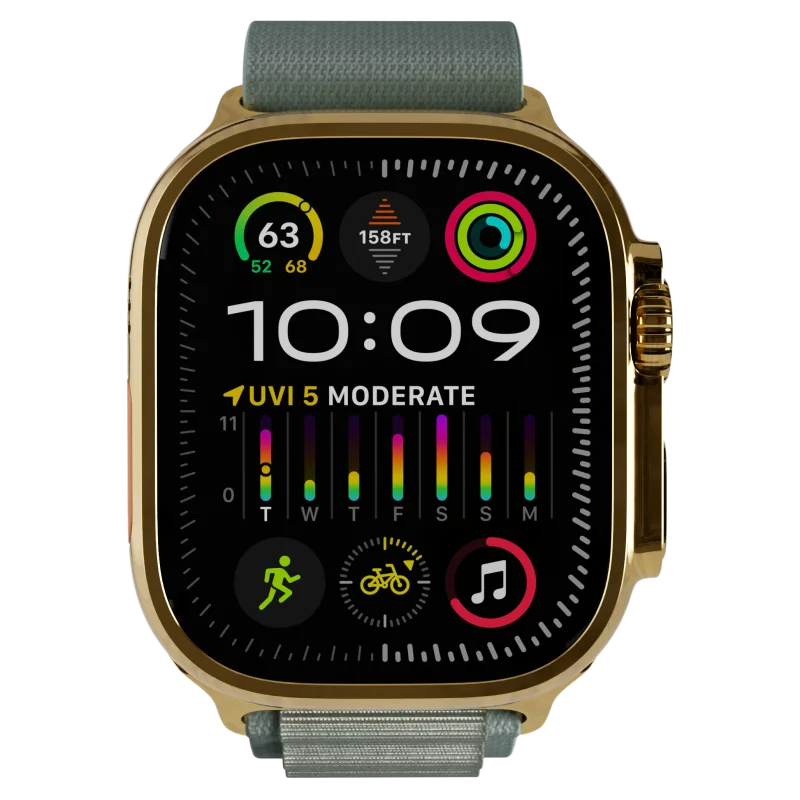 Ultra 2 Watch with Green Ocean Band 24k Gold Customize