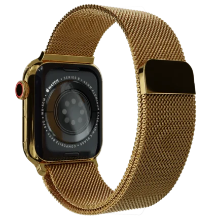 gold apple watch 11 with milanese strap 2